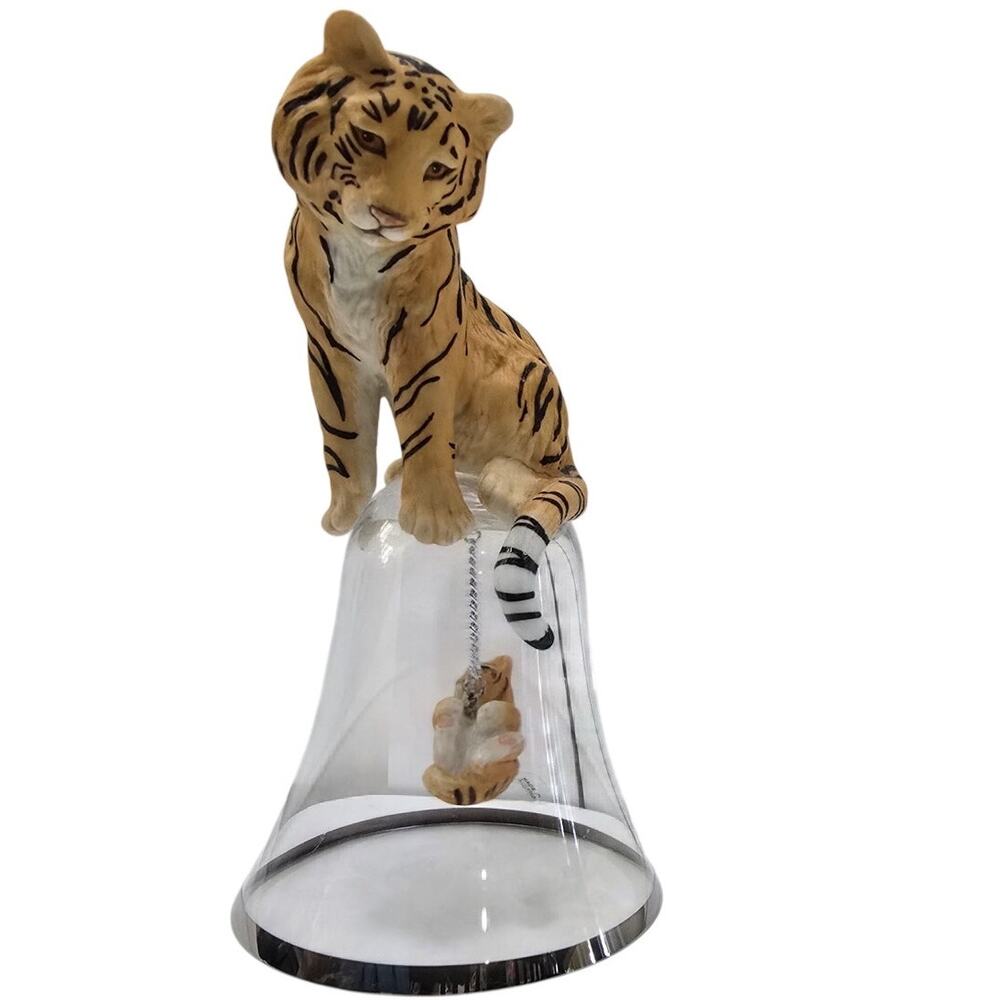 Vintage Austrian Tiger Glass Bell Figurine Hand Painted Animal Collectible Decor